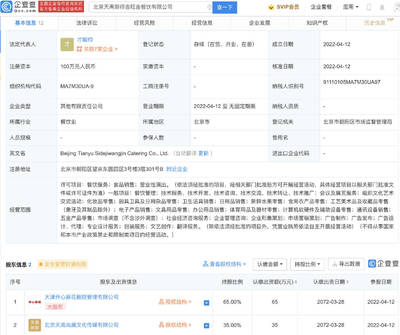 北京天禹斯得吉旺金餐饮成立 注册资本100万元人民币